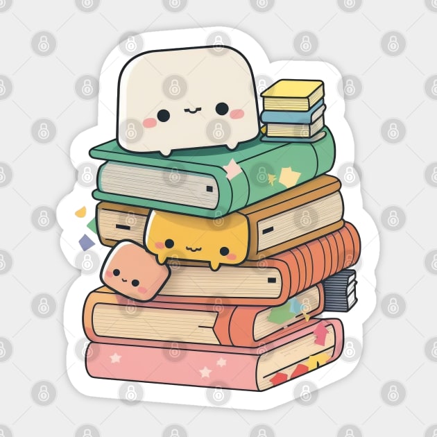 Whimsical Reading Buddy - Adorable Kawaii Character Design for Book Lovers Sticker by laverdeden